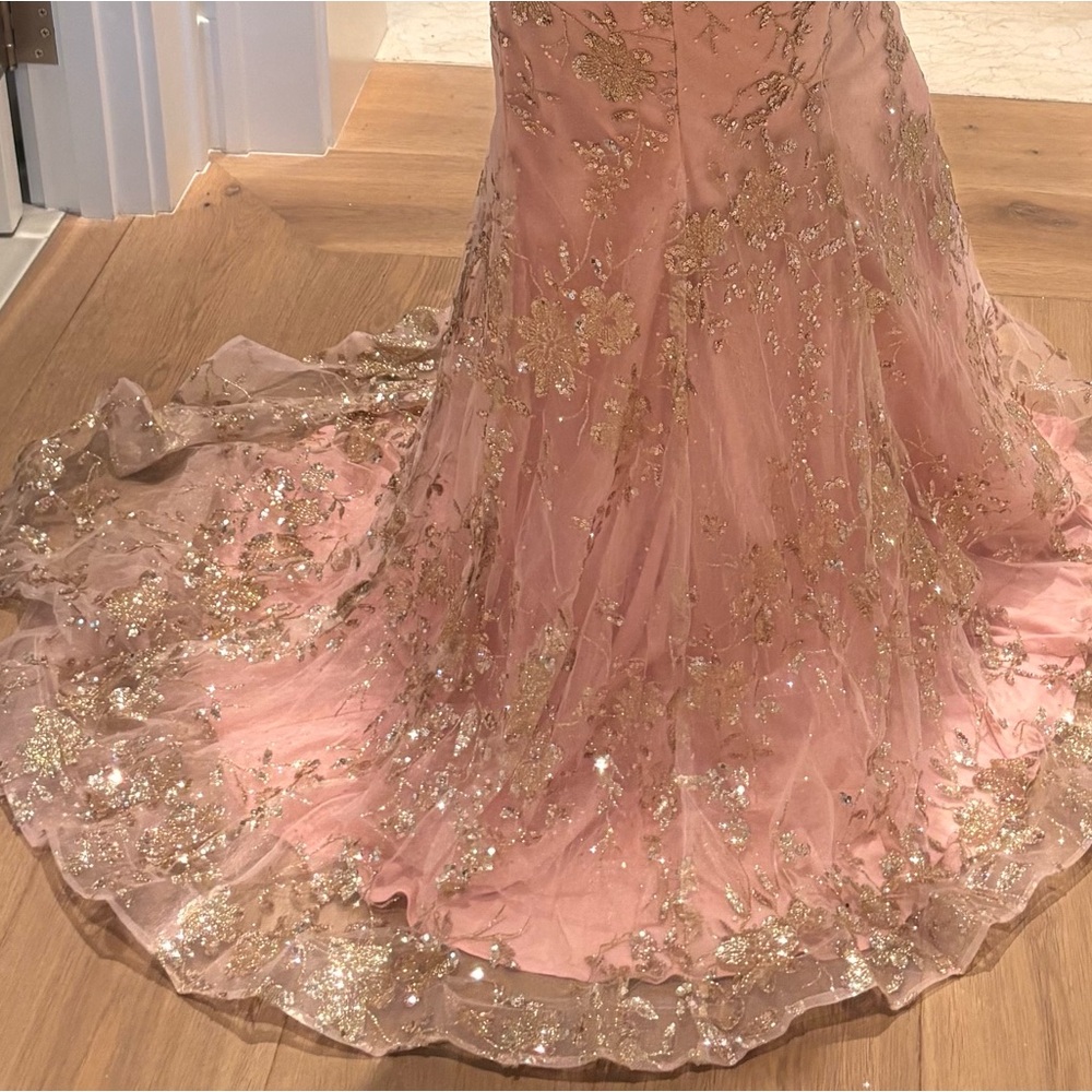 Glamorous Pink and Gold Floral Prom Dress - Picture 5 of 5